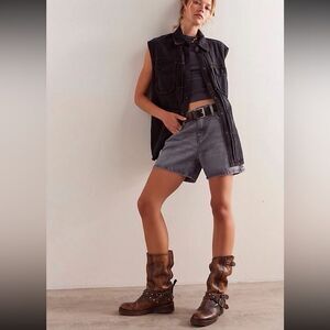 Free People We the Free Wild Dreams Denim Sleeveless Shirt Midnight Wash NWOT